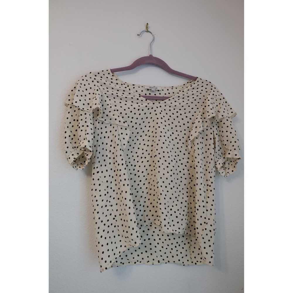Madewell Polka Dot Ruffle Top Short Sleeve‎ Blouse Casual Cute Size S